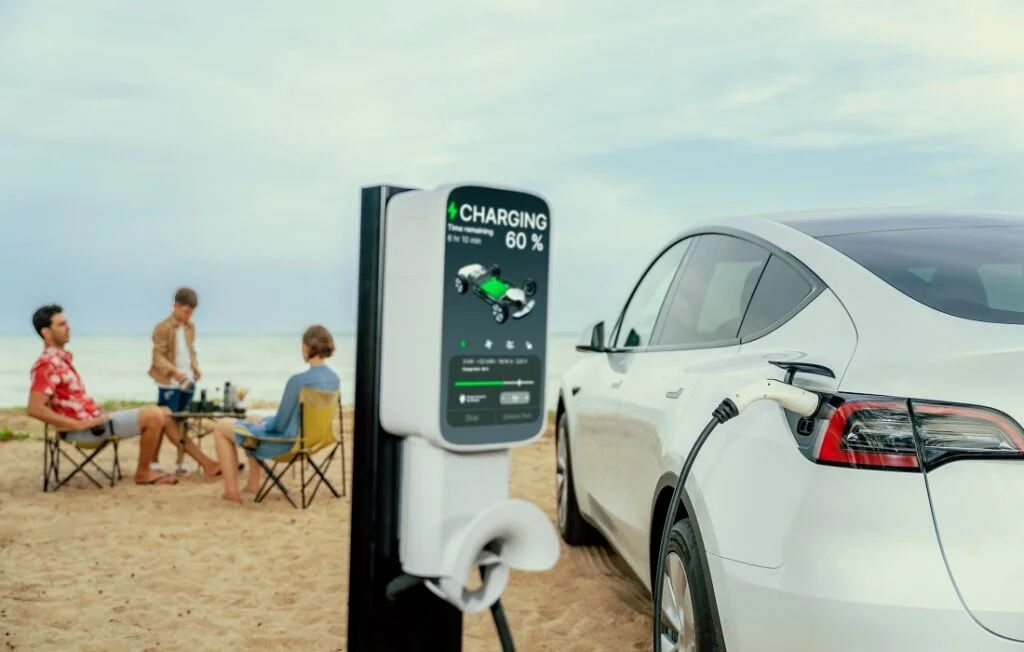 Electric Car concept-of-holiday-travel-with-eco-friendly-transportation-perpetual